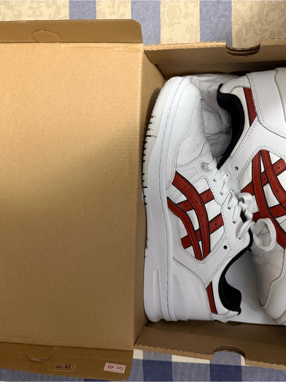 Asics EX89 White Sneakers with Red Accent Stripes